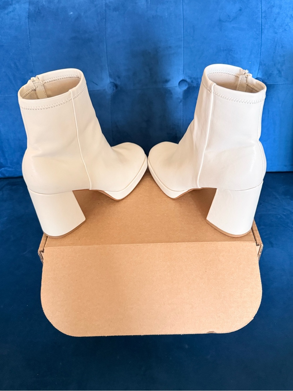 Steve Madden Cream Block Heel Square-Toe Ankle Booties